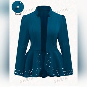 Lightly worn faux pearl  blue jacket vest .